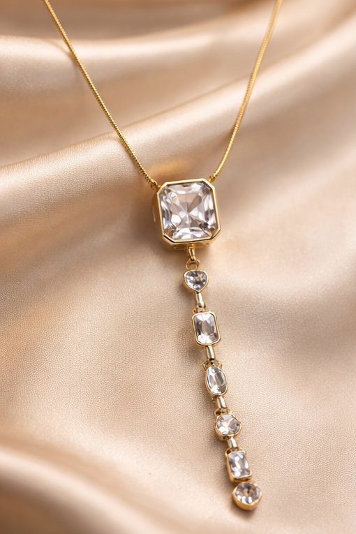 Elegant Gold Crystal Drop Pendant Necklace for Women | Minimal Luxury Jewellery | Saivanyas