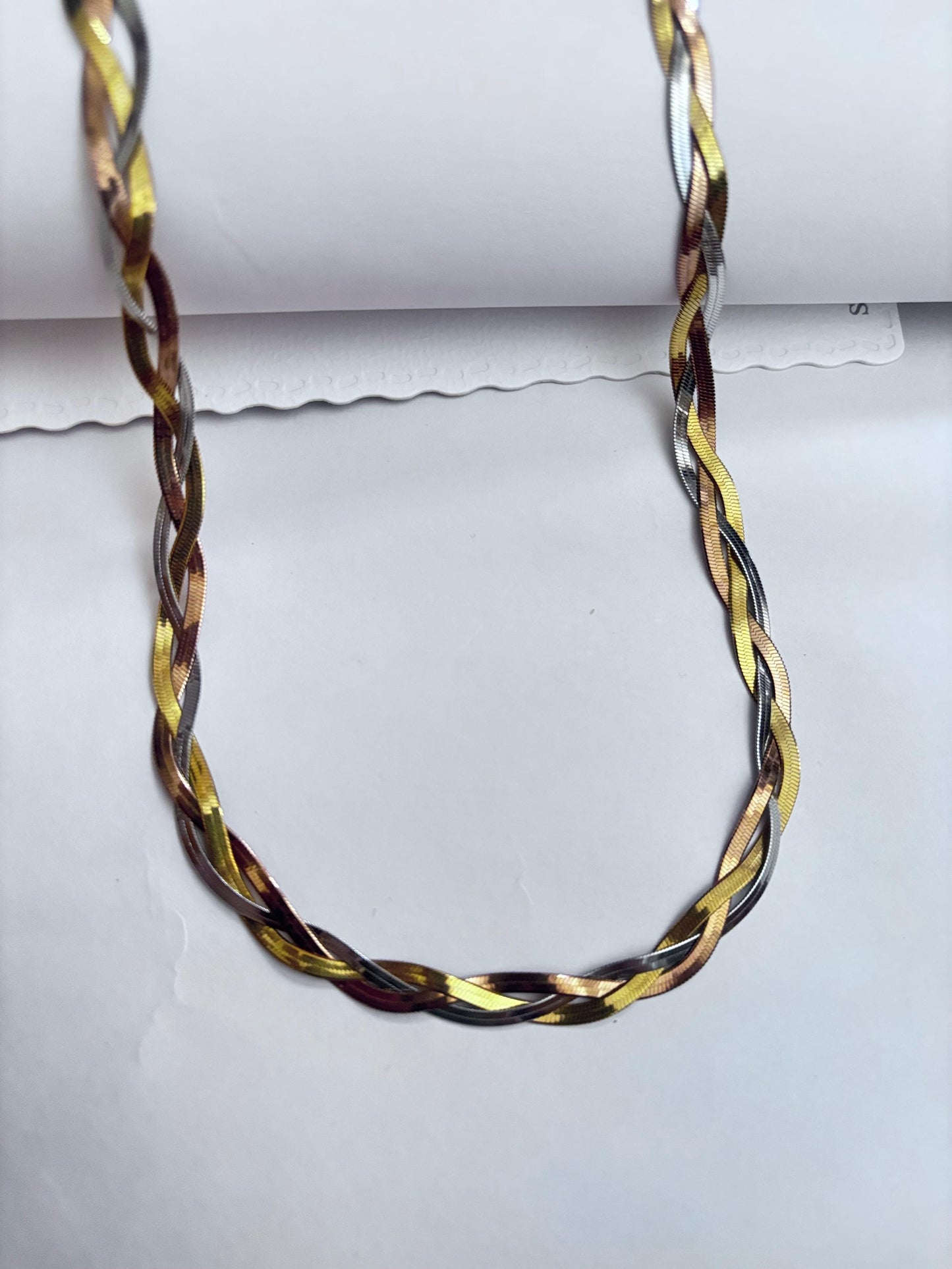 Tricolor Twisted Chain Necklace for Women | Gold Silver Rose Minimal Statement Jewellery | Saivanyas