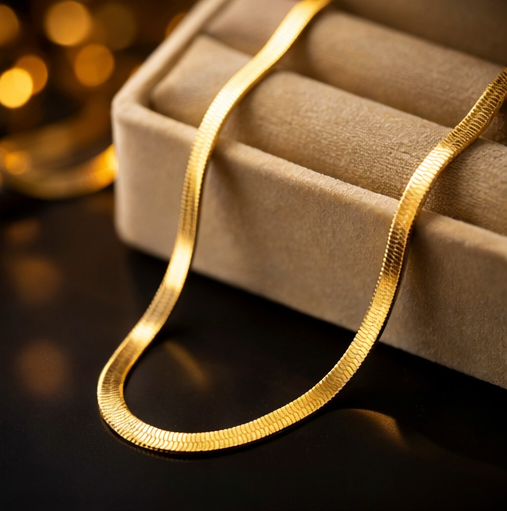 Premium Gold Herringbone Chain Necklace for Women | Minimal Daily Wear Jewellery | Saivanyas