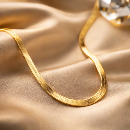 Premium Gold Herringbone Chain Necklace for Women | Minimal Daily Wear Jewellery | Saivanyas
