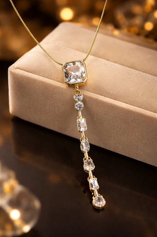 Elegant Gold Crystal Drop Pendant Necklace for Women | Minimal Luxury Jewellery | Saivanyas