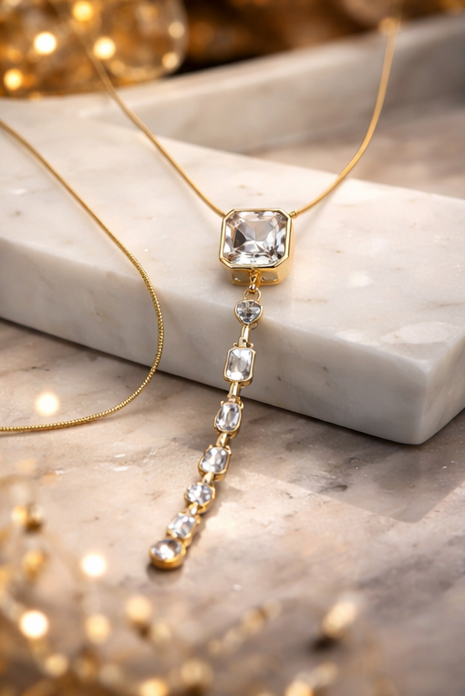 Elegant Gold Crystal Drop Pendant Necklace for Women | Minimal Luxury Jewellery | Saivanyas