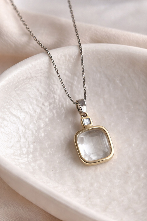 Minimal Square Crystal Pendant Necklace for Women | Elegant Daily Wear Jewellery | Saivanyas
