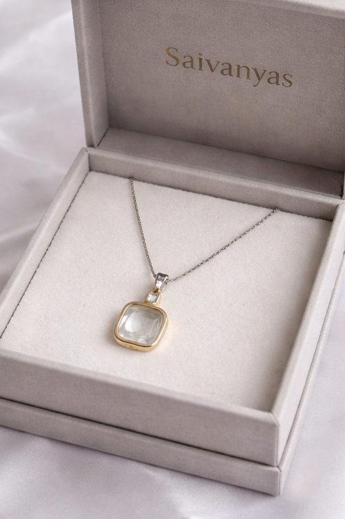 Minimal Square Crystal Pendant Necklace for Women | Elegant Daily Wear Jewellery | Saivanyas