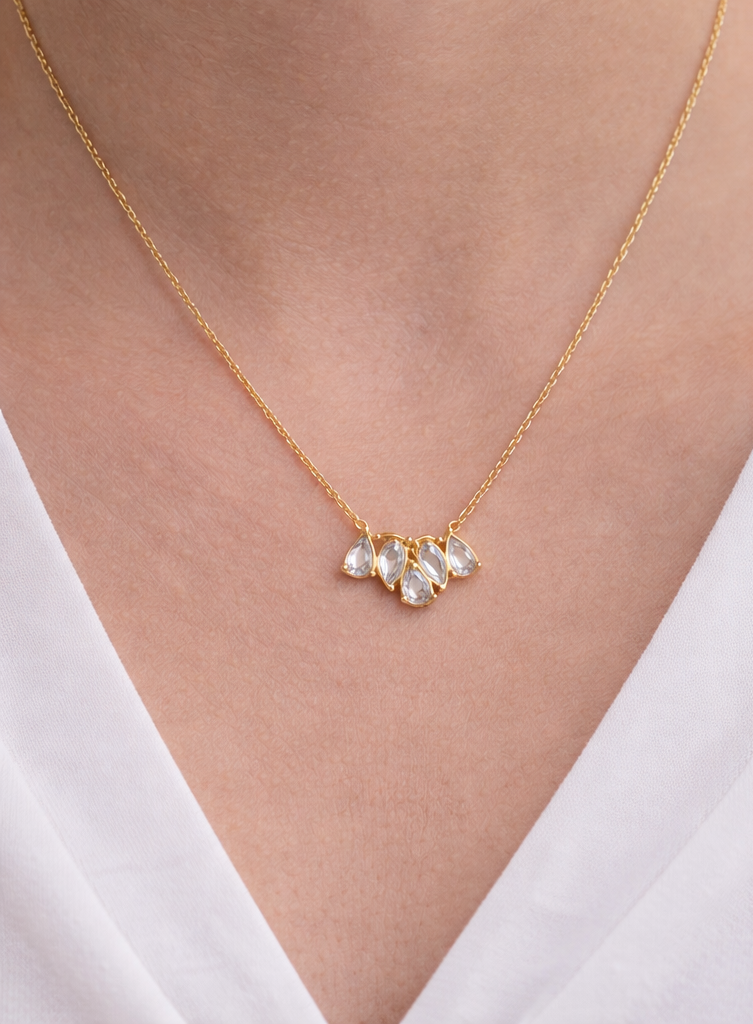 Saivanyas Dainty Teardrop Crystal Necklace – Minimal Gold Daily Wear Pendant for Girls & Women