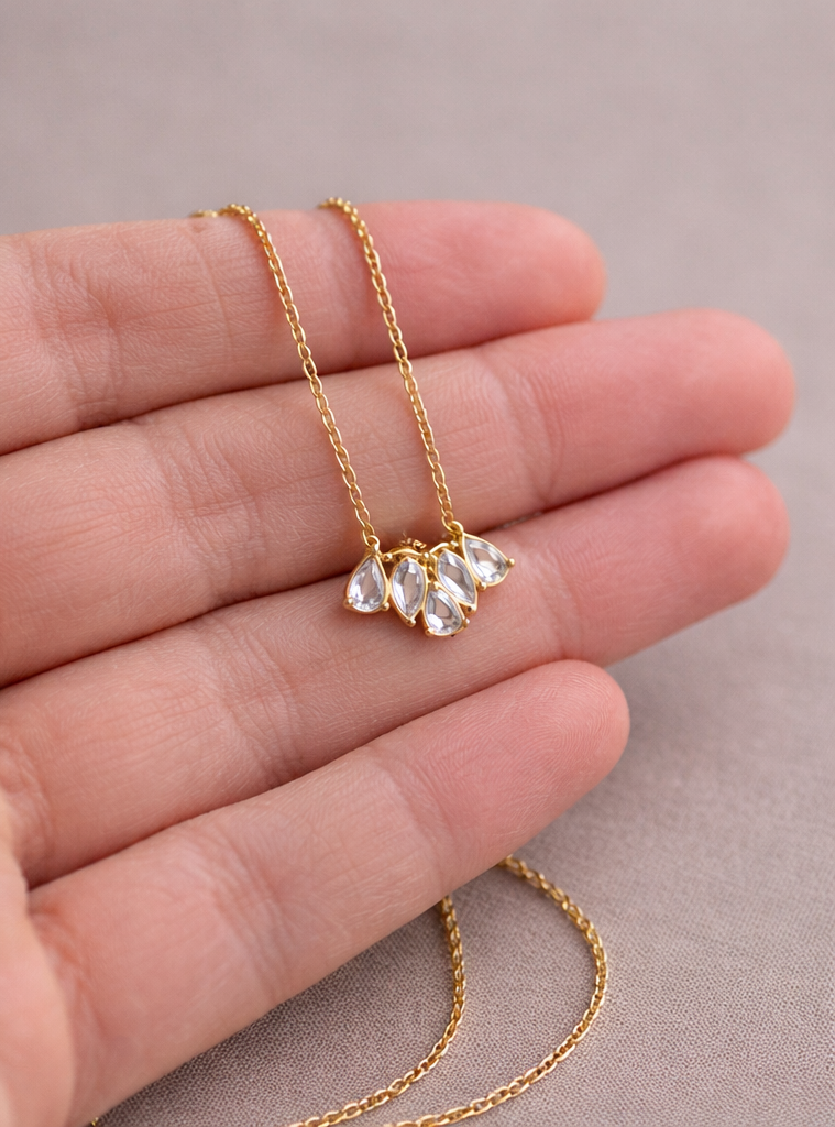 Saivanyas Dainty Teardrop Crystal Necklace – Minimal Gold Daily Wear Pendant for Girls & Women