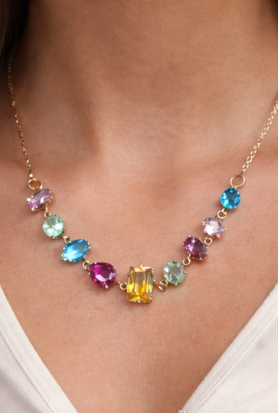 Multicolor Gemstone Necklace – Rainbow Statement Jewelry | saivanyas.com
