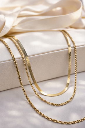 Layered Gold Chain Necklace Set – Herringbone & Rope Chain Minimalist Jewelry | saivanyas.com