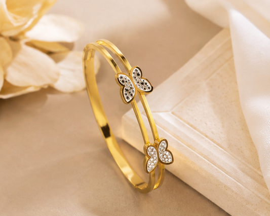 Butterfly Crystal Gold-Plated Open Cuff Bracelet for Women | Elegant Luxury Bangle
